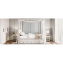 Full Size Upholstery Canopy Platform Bed with Trundle and Three Storage Drawers, Beige