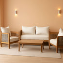 Burchett Outdoor 4 Piece Chat Set Acacia Wood And Wicker Teak Brown Beige