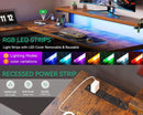 61 Inch L Shaped Desk With Power Outlets And LED Lights