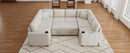 Convertible U-shaped Sectional Sofa with Pull-out Bed, Beige Chenille, 107.1'