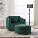 Oversized 40.35 in. Velvet Swivel Barrel Accent Chair and Ottoman Set with Storage, Green