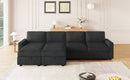 Convertible U-shaped Sectional Sofa with Storage Chaise Lounges and USB Ports, Black Twill Polyester, 103.9 Inches