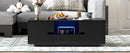 U-Can Modern High Glossy Rectangle Coffee Table, Stylish Center Table with Storage Space, Accent Furniture with 16 Color LED Lights for Living Room