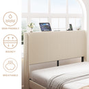 Modern Beige Queen Size Platform Bed with Metal Frame and Charging Station