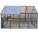 Spacious Wooden Cat Catio Outdoor Kitty House with Bridges and Roof Cover in Gray, 110 Inch