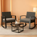 3 Piece Rattan Rocking Bistro Set With Coffee Table Outdoor Patio Furniture Grey Cushions