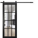 Felicia 3355 Matte Black Barn Door with 12 Lites Clear Glass and Black Rail