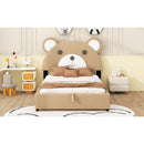 Full Size Upholstery Platform Bed Frame with Cute Bear Shaped Headboard and Two Storage Drawers,Brown