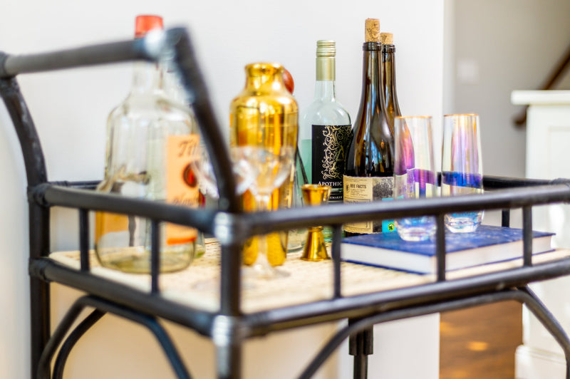 Black Rattan Bar Cart