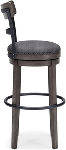 30 Inch Gray Upholstered Swivel Farmhouse Bar Stool