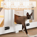 47.25' Large Cat Litter Box Enclosure with LED Light, Hidden Litter Box Furniture, Cat House with Stairs and Cat Scratching Post, Cat Cabinet Side Table with Smart Doors for Living Room, White