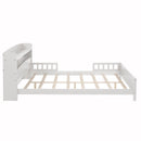 Full Pine Wood Bed with Bookcase Headboard ,LED Motion Sensor Light, Bed Guardrails,White