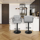 Bar Stools 2 Adjustable Swivel With Back Grey PU Leather