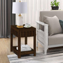 25" Rectangular Farmhouse End Table with Storage Shelf, Sofa Side Table with Solid Wood Legs for Living Room, Bedroom, Office, Espresso
