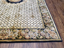 Indian Rug with Tibetan Weave, 6x8 - 6x9 Rugs, Indo-Tibetan Rug, Black and Cream Beige Tan, Floral Border, Soft Rug, Handmade Area Rug, Wool