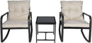 Three Piece Patio Bistro Set With Rocking Chairs And Cushions Beige Outdoor Garden Furniture