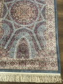 Turkish Silk Runner Rug 2.6 x 10, Light Blue Carpet, Bamboo Silk, New