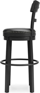 Valebeck 30.38 Black Upholstered Pub Height Swivel Barstool