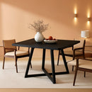 Square 31.5 Inch Industrial Dining Table Black Wood Panels