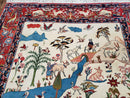Antique Persian Isfahan Rug 5x7, Animal and Human Pictorials, Hand Knotted Fine Oriental Wool Carpet, Cream and Red, High KPSI, Vintage Rug 5 x 7 ft
