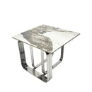 Rectangular End Table with Sintered Stone Top, Silver Metal Frame, for Living Room