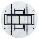TOPMAX Space-Saving 5-Piece Extendable Kitchen Dining Table Set for Small Spaces - Round Faux Marble Top with Black Frame, 4 Upholstered Chairs, Compact Foldable Design,White+Beige