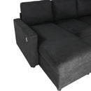 Convertible U-shaped Sectional Sofa with Storage Chaise Lounges and USB Ports, Black Twill Polyester, 103.9 Inches