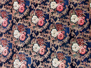 Persian Bidjar Rug 8x11, Floral Bouquets, Blue Black Red Pink, Handmade Hand Knotted Vintage Semi Antique Oriental Carpet