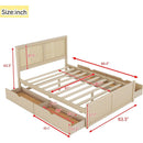 Queen Size Wood Storage Platform Bed with 4 Drawers, Rattan Headboard, Nature