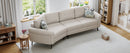 Upholstered 3-seater Curved Sofa with Printed Pillows, Beige Chenille, 111 Inches