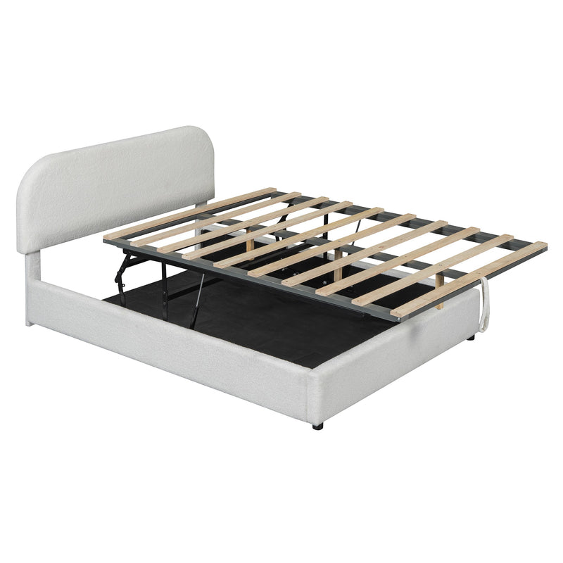 Walker Edison | Teddy Full Size Upholstered Platform Bed with Hydraulic Storage