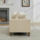 Beige Chenille Upholstered Chaise Lounge with Nailheads, Sleeper Sofa Couch With 4 Throw Pillows&2 Bolsters, Daybed with Rubberwood Legs, 75.2'' Wide