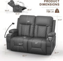 Gray PU Leather Two Seater Recliner Loveseat With USB Ports