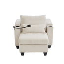 Convertible Chaise Lounge Sofa Chair Sofa Bed with USB Ports, Cup Holders, Phone Holder, and Storage, Beige Corduroy, 37.4'