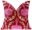 Handmade Silk Velvet Throw Pillow - 16x16, Red and Pink Traditional Design with Down Feather Insert