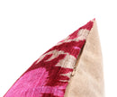 Handmade Silk Velvet Throw Pillow - 16x16, Red and Pink Traditional Design with Down Feather Insert
