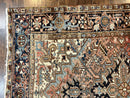 Antique Persian Heriz Rug 6x8, Geometric Medallion, 1920s Oriental Carpet, Handmade Wool Rug