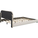 Queen Size Velvet Upholstered Platform Bed,Solid Frame and Stylish Curve-shaped Design, Beige