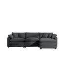 Grey Corduroy 3-Seater L-Shaped Sofa with Ottoman - Comfortable and Stylish for Small Living Rooms