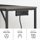 Charcoal Gray Computer Desk With Power Outlet And Hooks