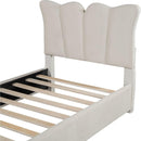 Twin Size Upholstered Platform Bed Velvet Upholstered Bed, Beige