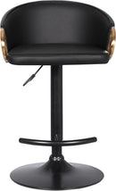 Adjustable Black Faux Leather Swivel Barstool with Gold Accents