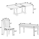 Traditional 6-Piece 78inch Trestle Extendable Dining Table Set with One 18inch Removable Leaf, Padded Dining Chairs and Bench,Natural
