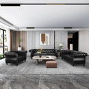 3 Piece Living Room Set Sectional Chesterfield Sofa Chair Artificial Leather Black