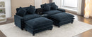 Contemporary Chenille Upholstered Sectional Sofa with Ottomans, USB Ports, Cup Holders & Storage, Blue