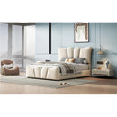 Twin Size Upholstered Platform Bed Velvet Upholstered Bed, Beige