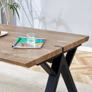63'x35.4' Wood-Textured MDF Dining Table with Black A-Frame Legs.Density Board Sticker,Iron Pipe Spraying,Suitable for various occasions such as living rooms, kitchens, terraces, etc.