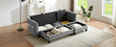 Modern L-Shaped Sectional Sofa with Storage, Movable Ottoman, and Throw Pillows, Grey Chenille, 83'