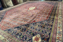 Palace Size Persian Shiraz Rug 13x19, Tribal Rug, Herati Pattern, Brick Red Navy Blue Beige, Oversized Persian Wool Area Rug, Extra Large