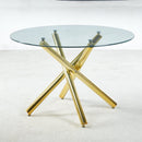 Golden Dining Table with metal leg and glass,Modern Space Saving Kitchen Table for Living Room,120X120X75CM